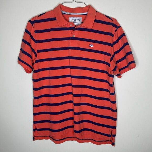 Southern Tide Skip Jack Orange and Navy Striped Short Sleeve Polo Size Large - Picture 7 of 8